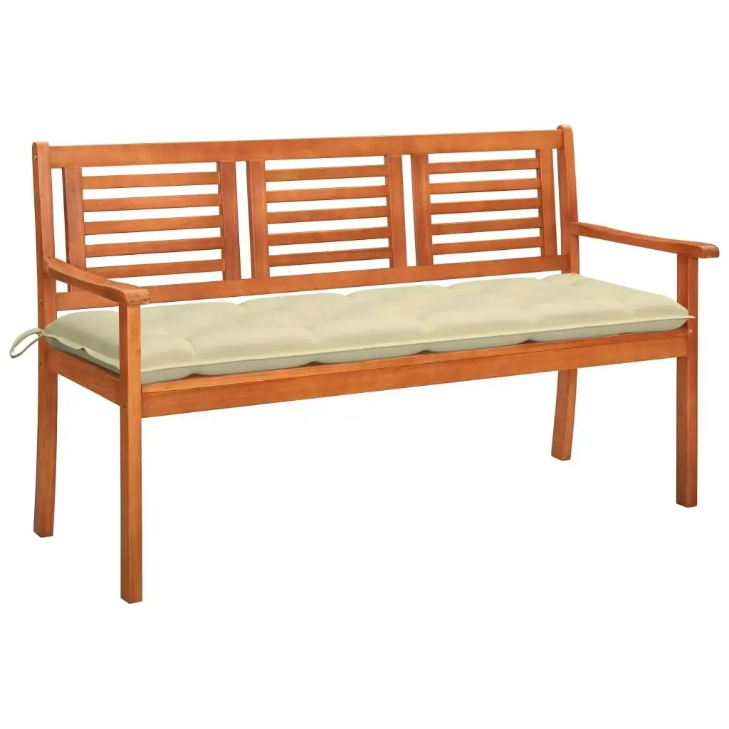 3-Seater Garden Bench with Cushion 150 cm Solid Eucalyptus Wood 3061013