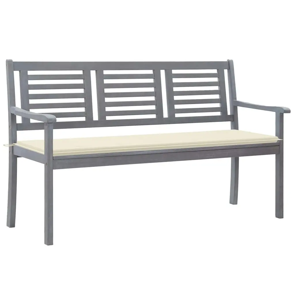 3-Seater Garden Bench with Cushion 150 cm Grey Eucalyptus Wood 3061052