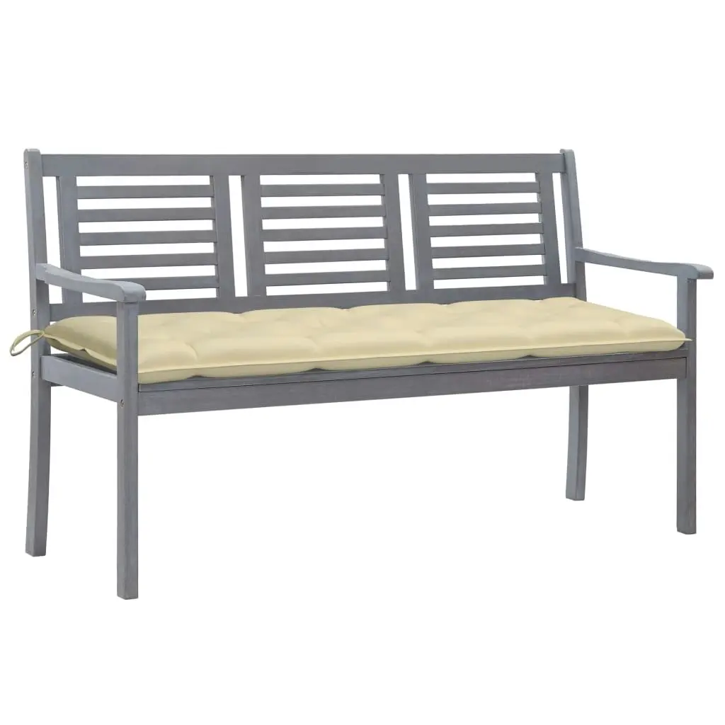 3-Seater Garden Bench with Cushion 150 cm Grey Eucalyptus Wood 3061067