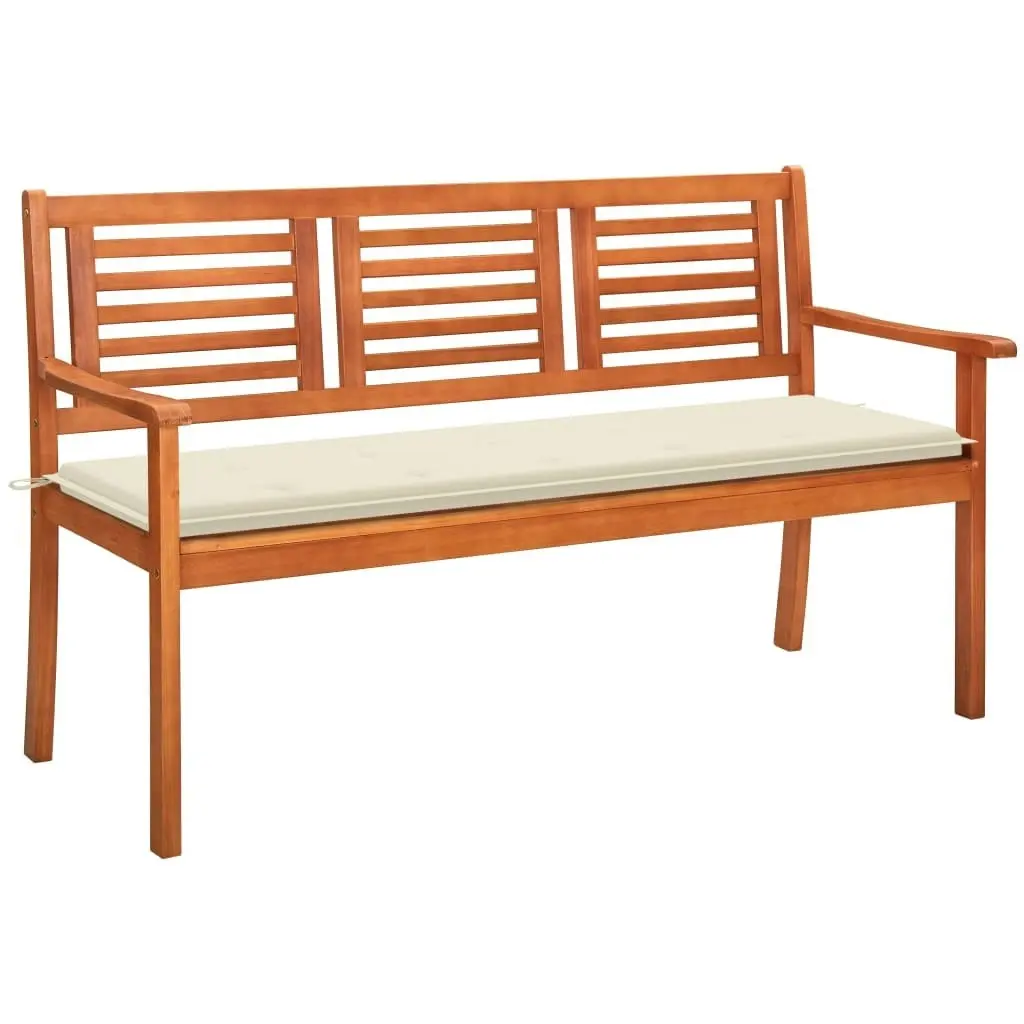 3-Seater Garden Bench with Cushion 150 cm Solid Eucalyptus Wood 3060998