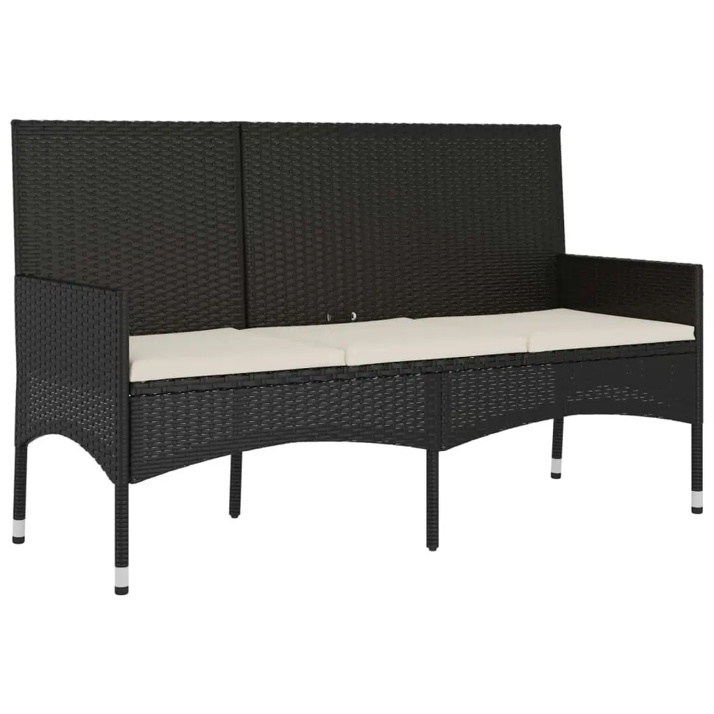 3-Seater Garden Bench with Cushions Black Poly Rattan 319492