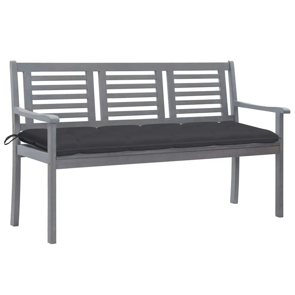 3-Seater Garden Bench with Cushion 150 cm Grey Eucalyptus Wood 3061065