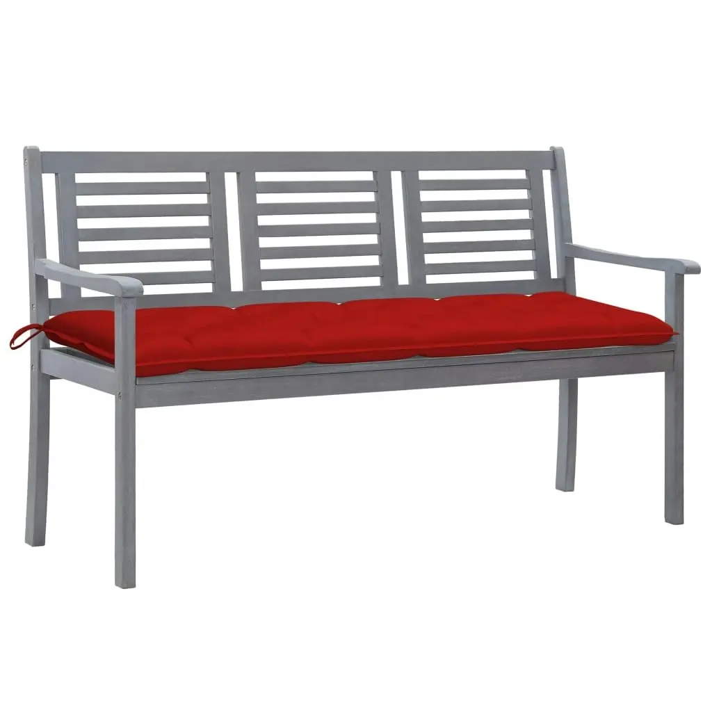 3-Seater Garden Bench with Cushion 150 cm Grey Eucalyptus Wood 3061071