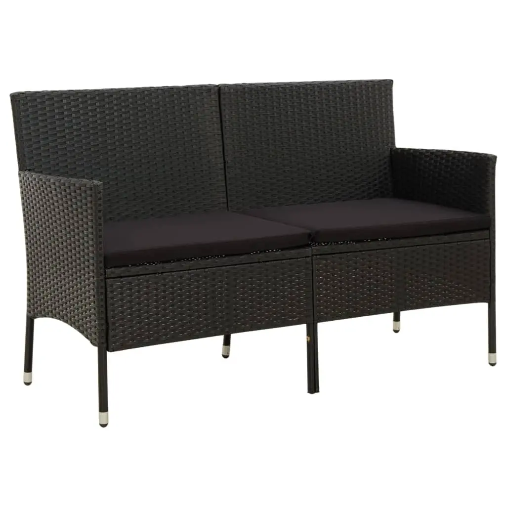 3-Seater Garden Sofa with Cushion Black Poly Rattan 318494