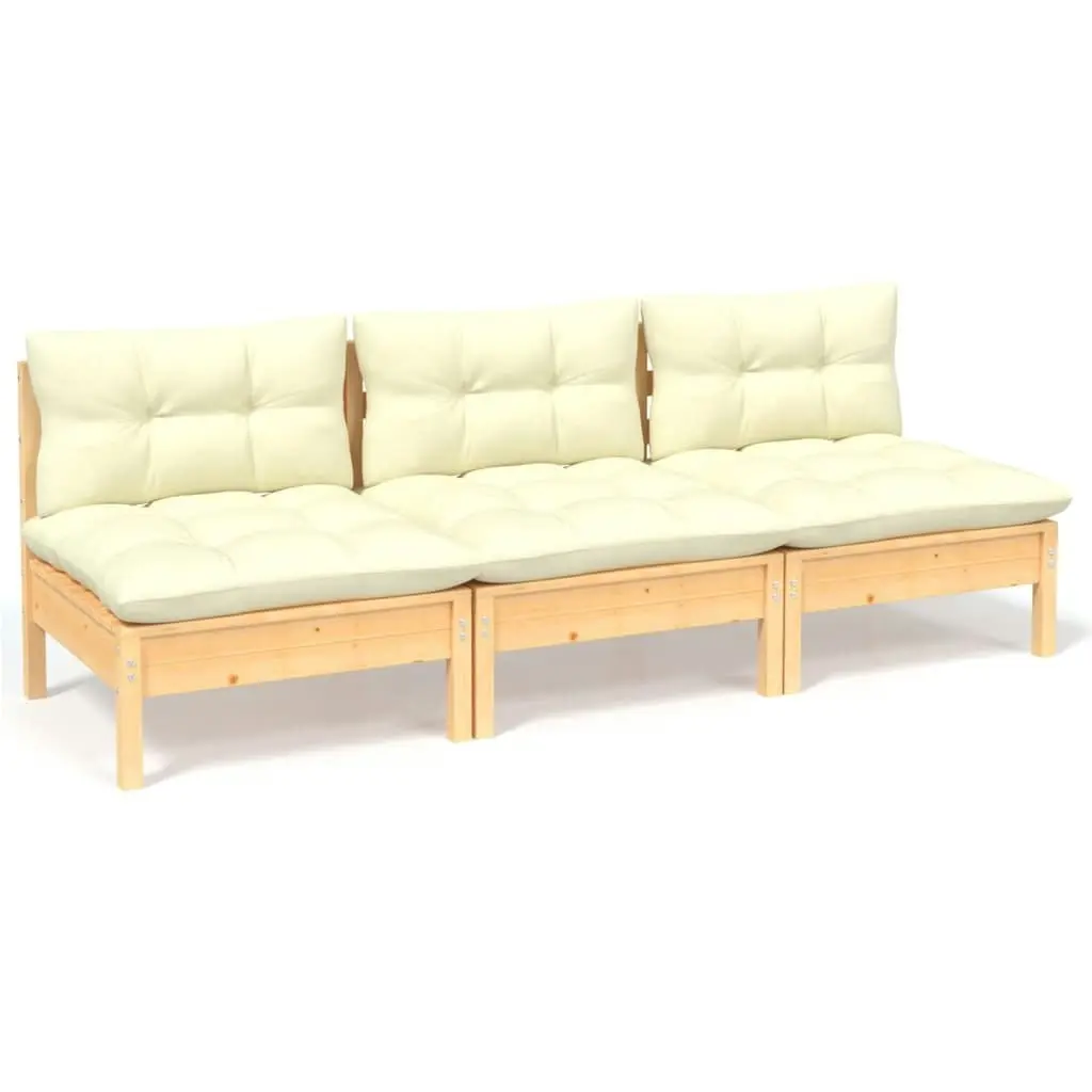 3-Seater Garden Sofa with Cream Cushions Solid Pinewood 3096076