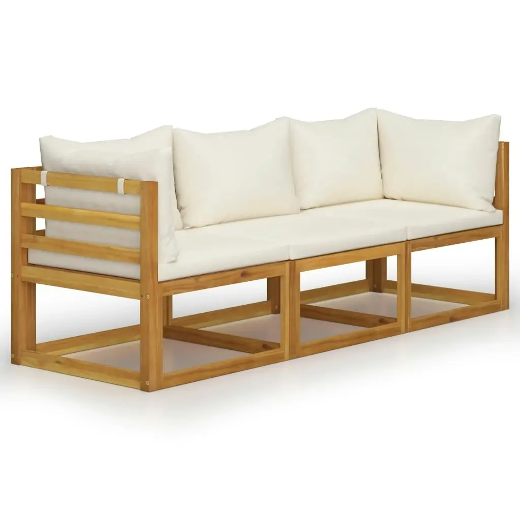 3-Seater Garden Sofa with Cushion Cream Solid Acacia Wood 3057638