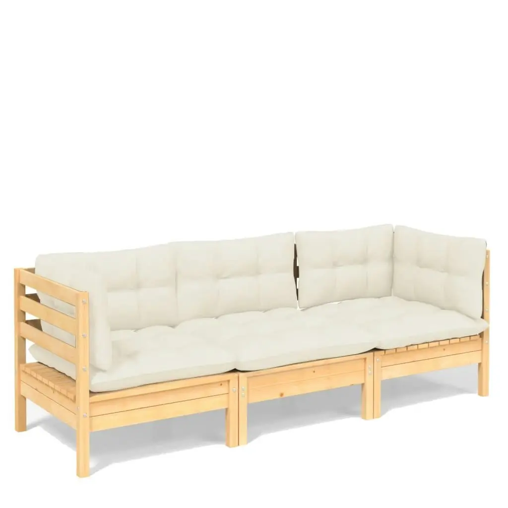 3-Seater Garden Sofa with Cream Cushions Solid Pinewood 3096100