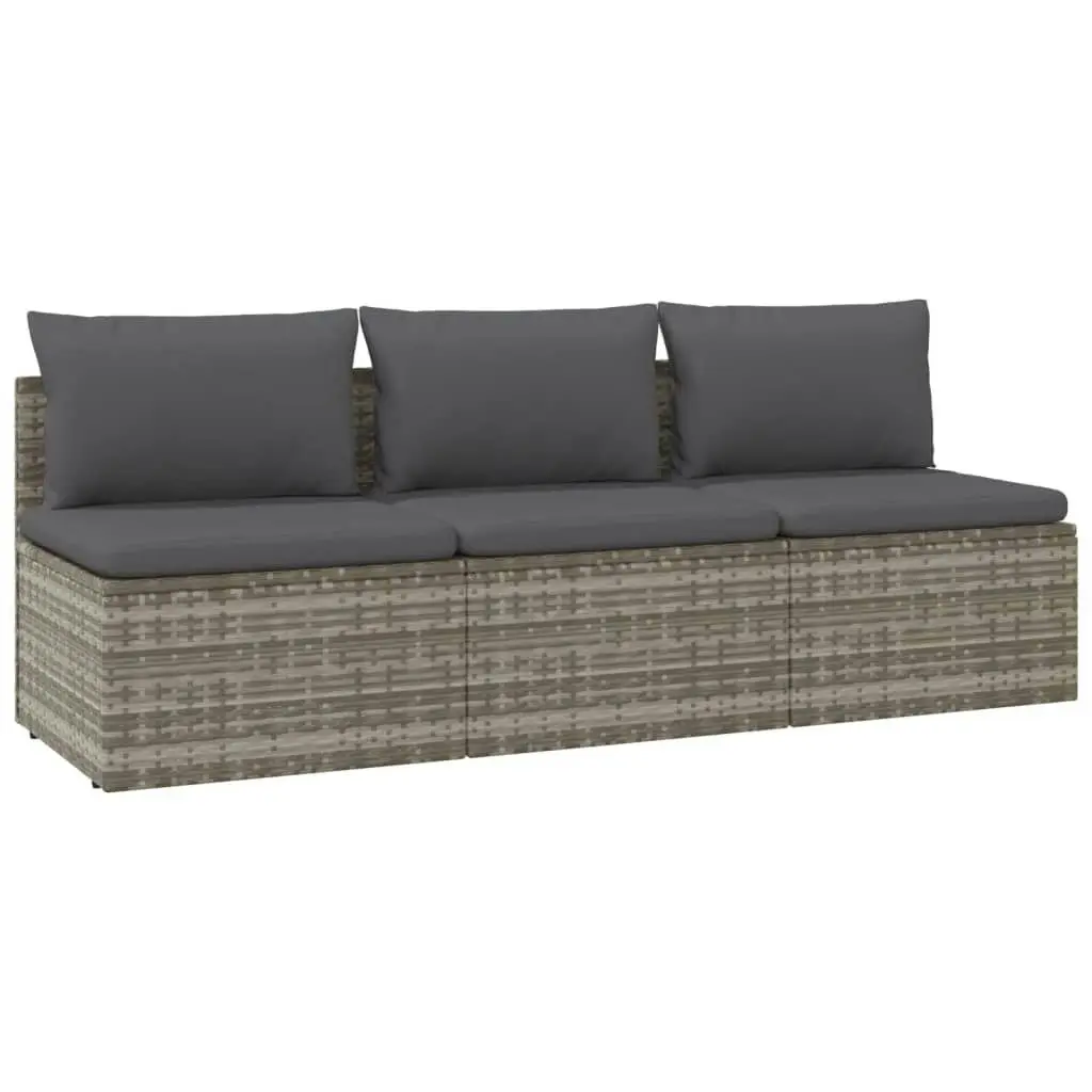 3-Seater Garden Sofa with Cushions Grey Poly Rattan 318672