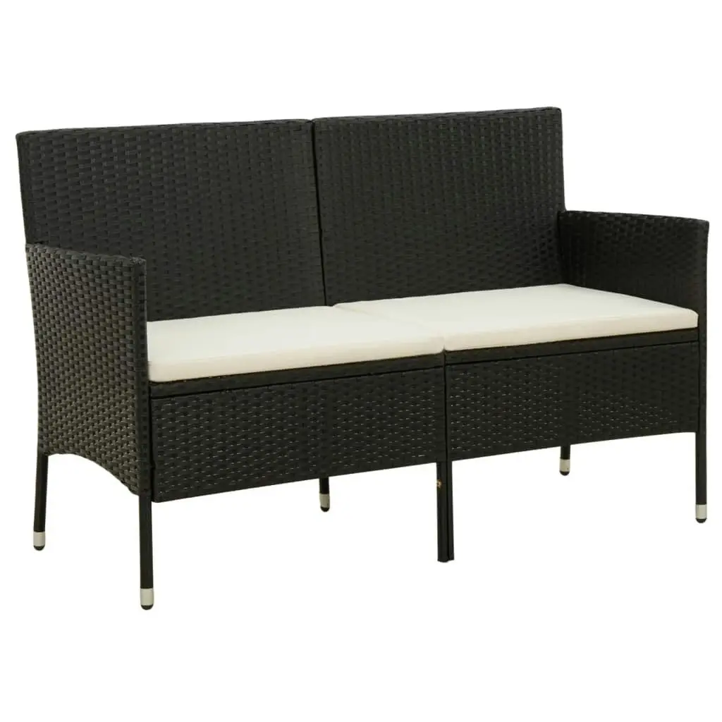 3-Seater Garden Sofa with Cushion Black Poly Rattan 318492