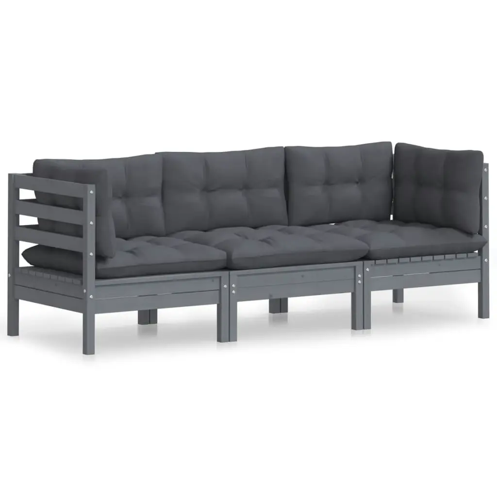 3-Seater Garden Sofa with Anthracite Cushions Solid Pinewood 3096102