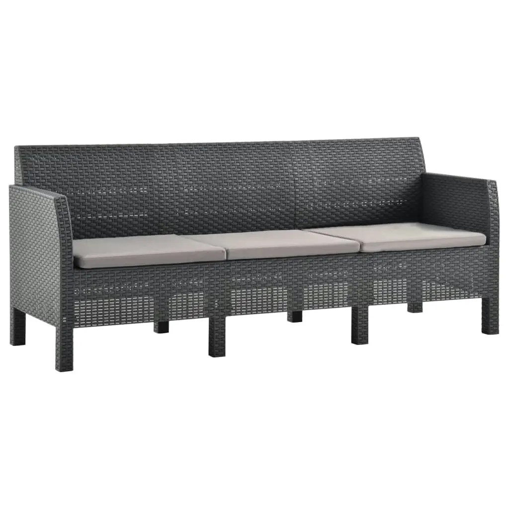 3-Seater Garden Sofa with Cushions Anthracite PP Rattan 3067232