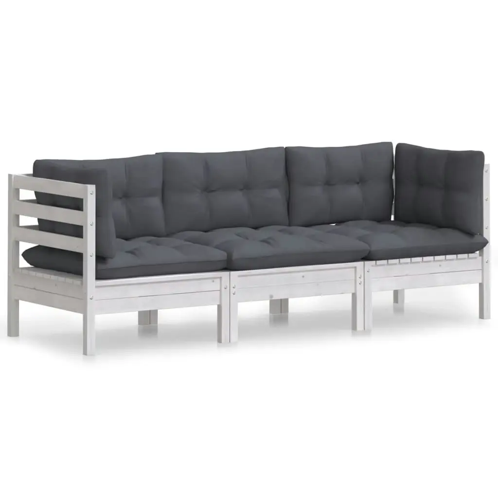 3-Seater Garden Sofa with Anthracite Cushions Solid Pinewood 3096101