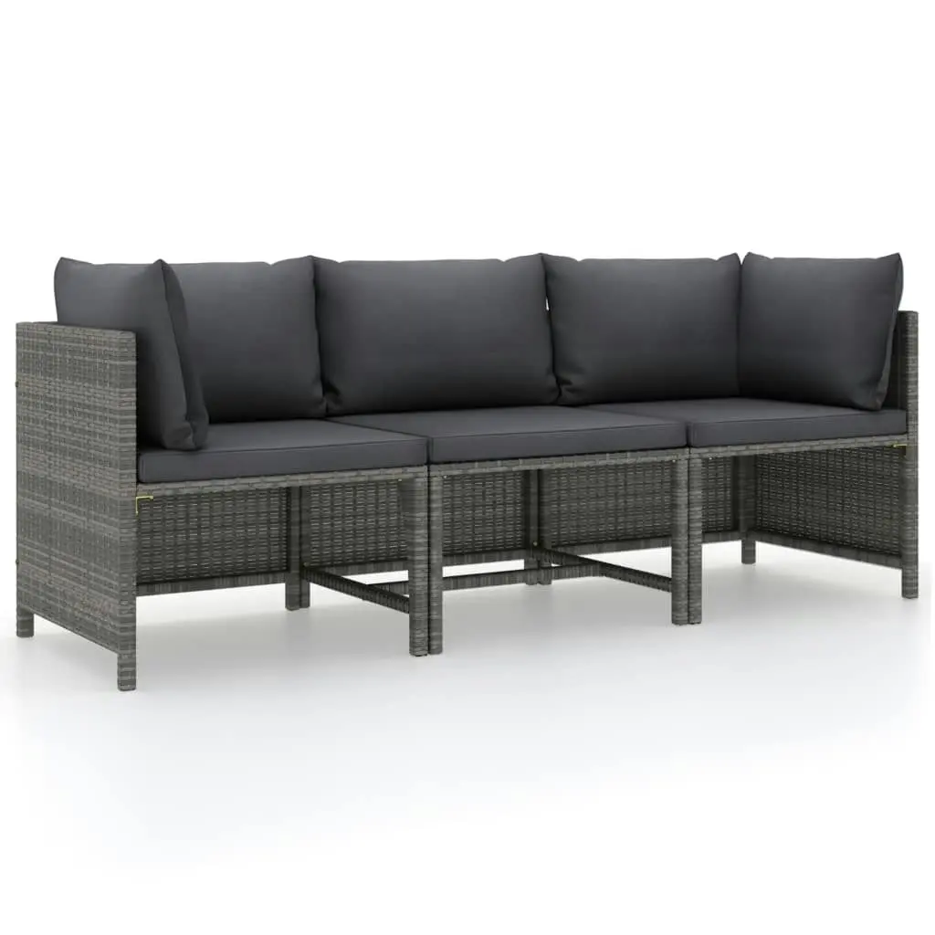 3-Seater Garden Sofa with Cushions Grey Poly Rattan 313499