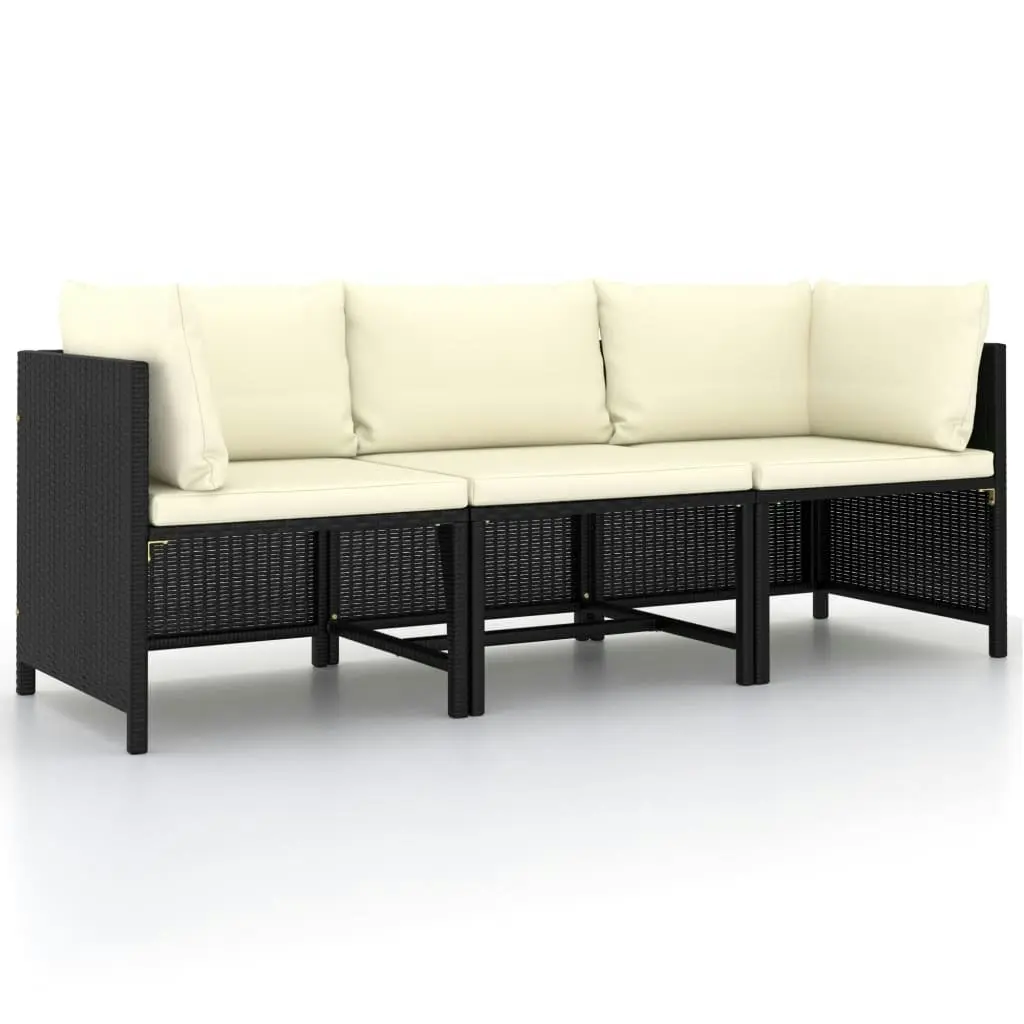 3-Seater Garden Sofa with Cushions Black Poly Rattan 313513