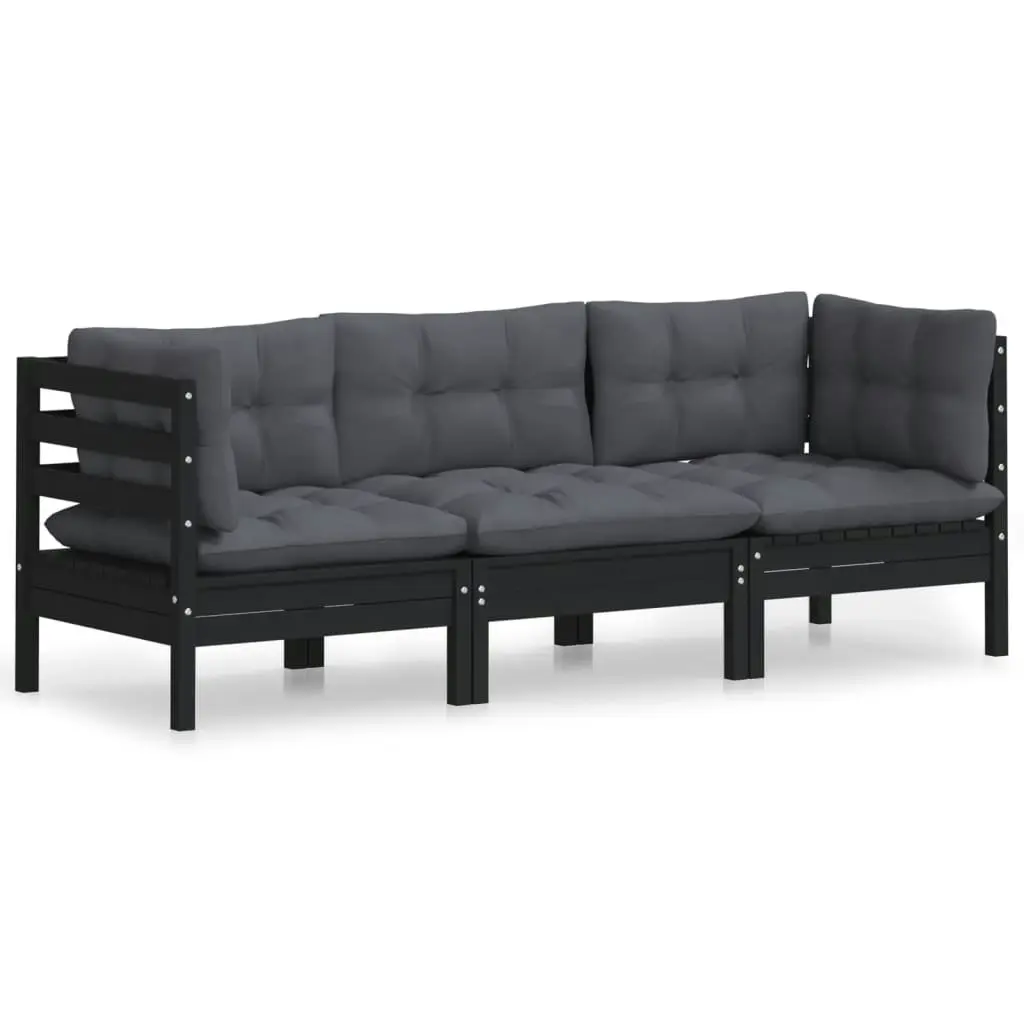 3-Seater Garden Sofa with Anthracite Cushions Solid Pinewood 3096104