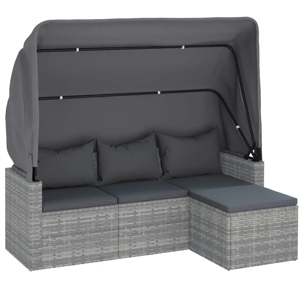 3-Seater Garden Sofa with Roof and Footstool Grey Poly Rattan 362335