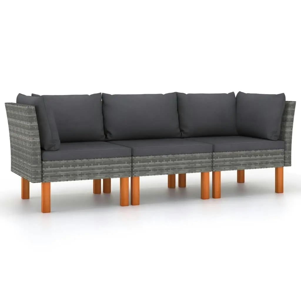 3-Seater Garden Sofa with Cushions Grey Poly Rattan 3059707