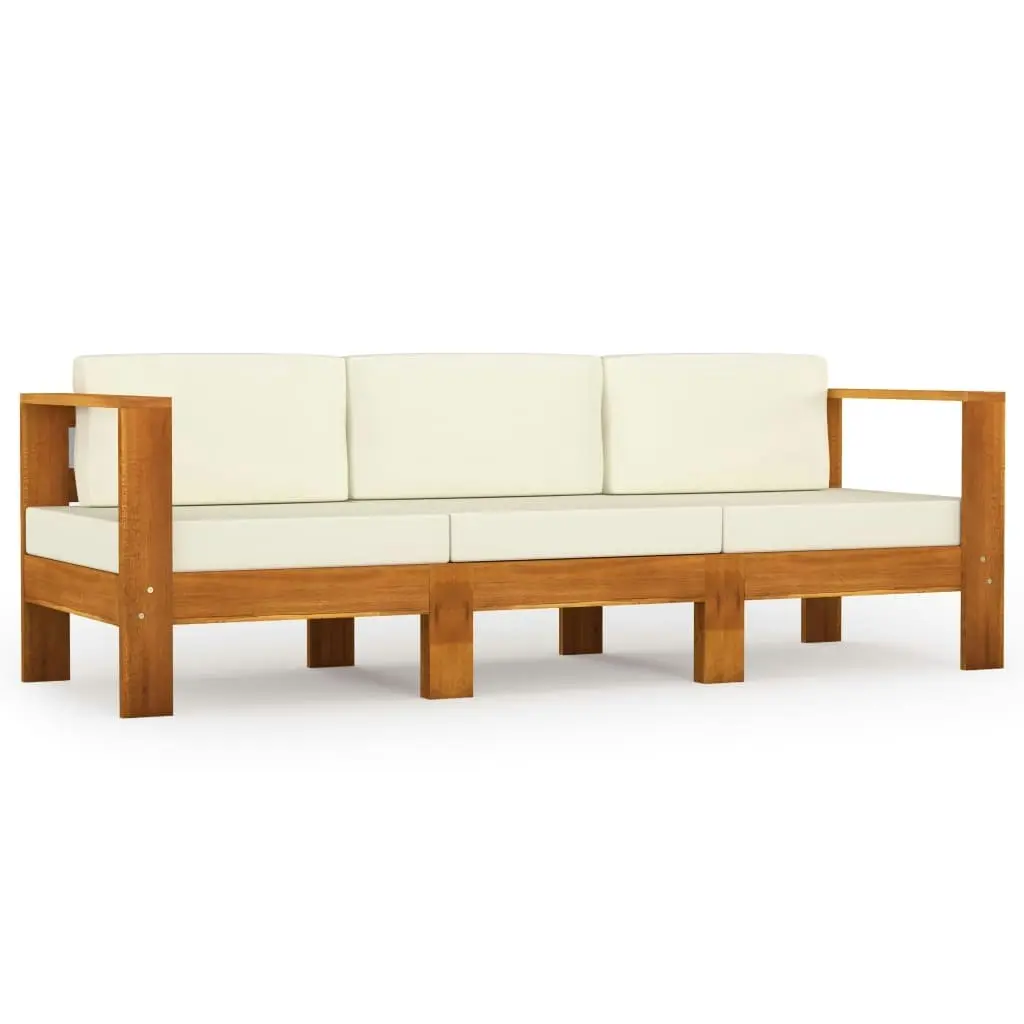 3-Seater Garden Sofa with Cream White Cushions Solid Acacia Wood 3057927