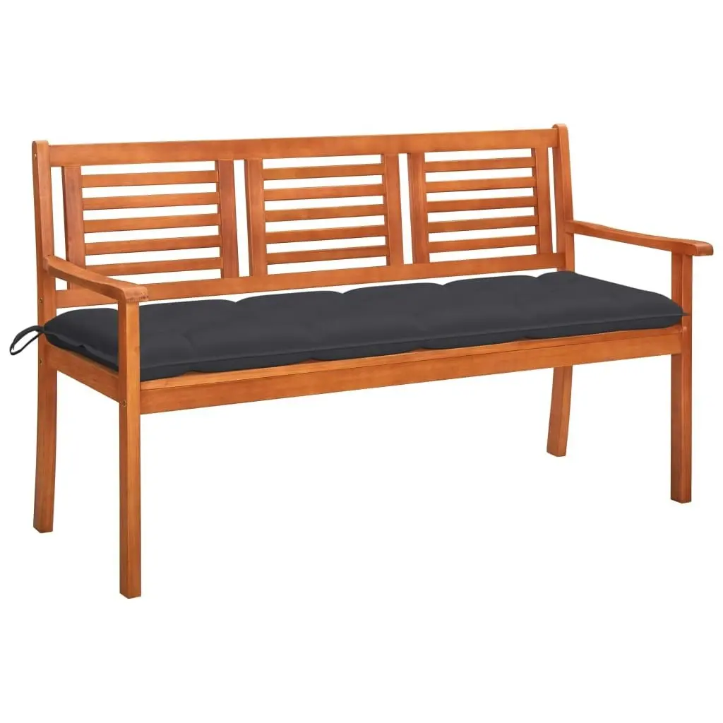 3-Seater Garden Bench with Cushion 150 cm Solid Eucalyptus Wood 3061011