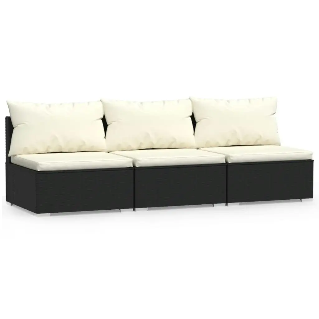 3-Seater Sofa with Cushions Black Poly Rattan 317495