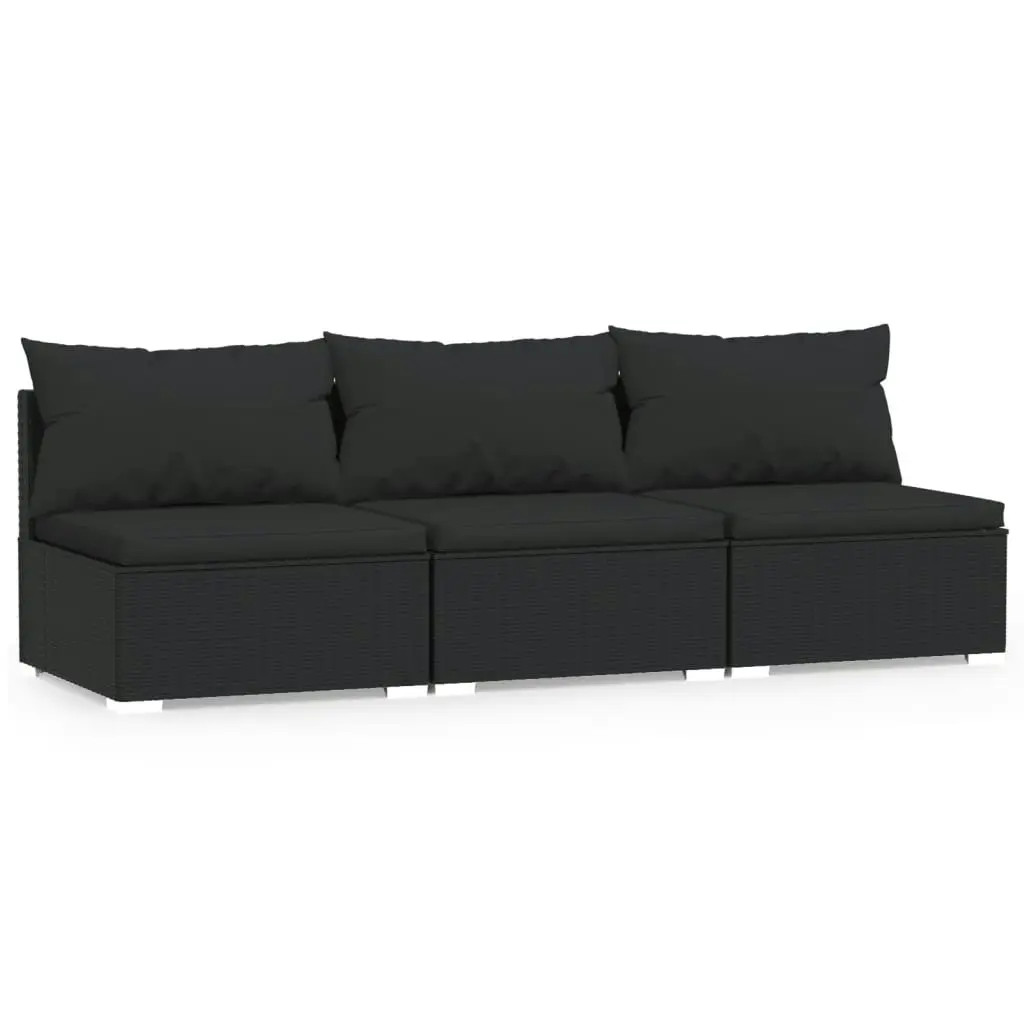 3-Seater Sofa with Cushions Black Poly Rattan 317528