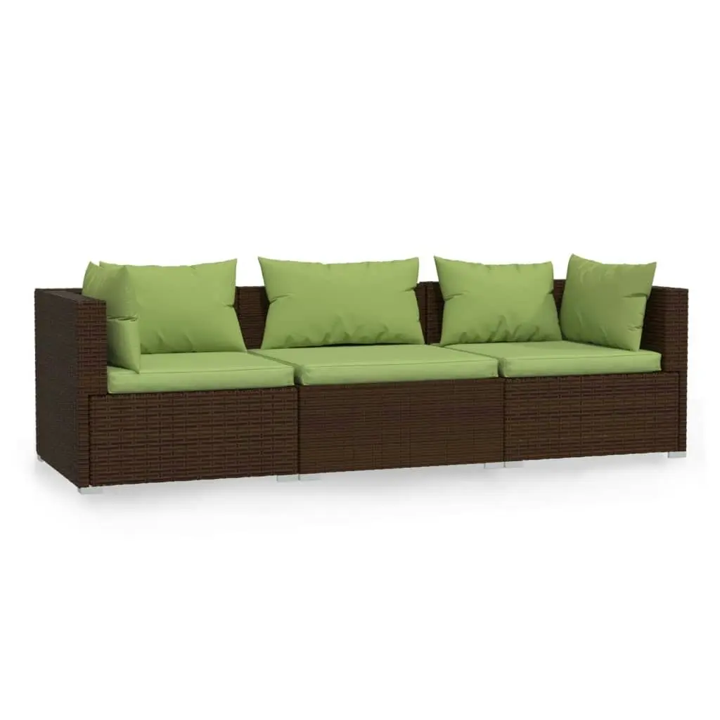 3-Seater Sofa with Cushions Brown Poly Rattan 317555