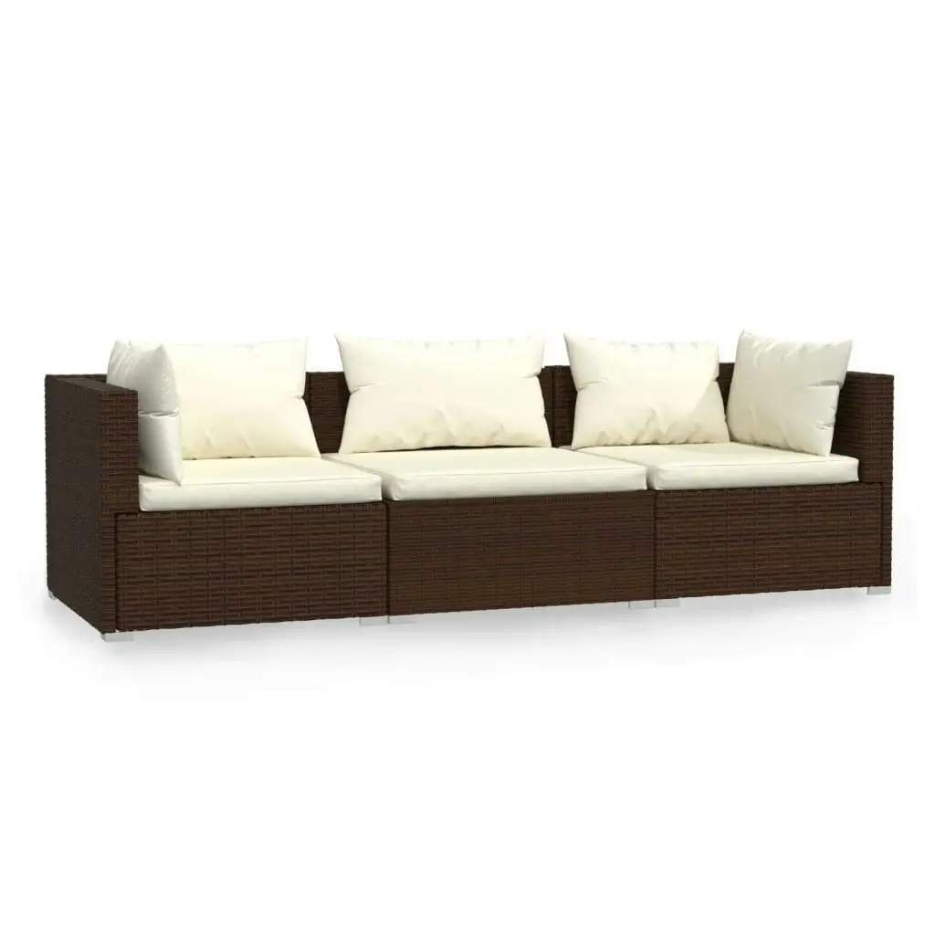 3-Seater Sofa with Cushions Brown Poly Rattan 317500