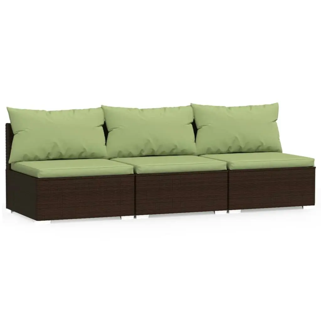 3-Seater Sofa with Cushions Brown Poly Rattan 317561