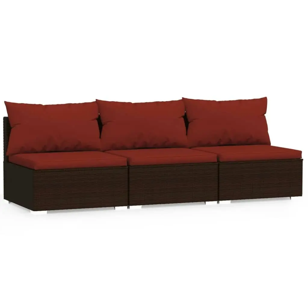 3-Seater Sofa with Cushions Brown Poly Rattan 317550