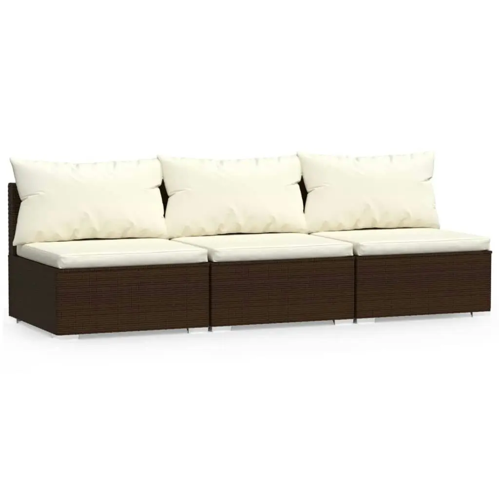 3-Seater Sofa with Cushions Brown Poly Rattan 317506