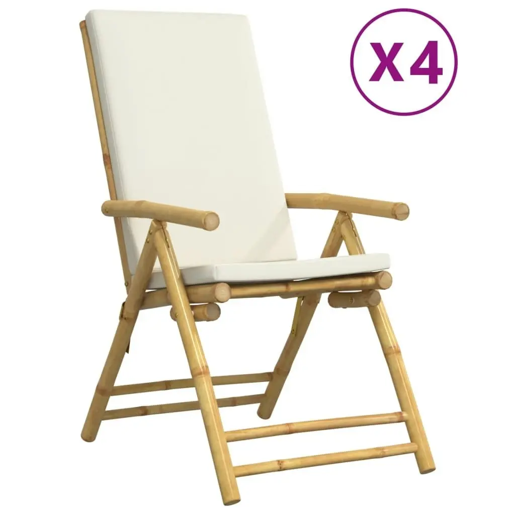 4 Piece Folding Bistro Chairs with Cream White Cushions Bamboo 3208927