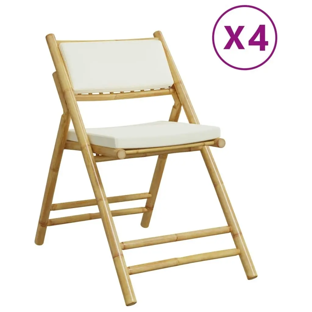 4 Piece Folding Bistro Chairs with Cream White Cushions Bamboo 3208923