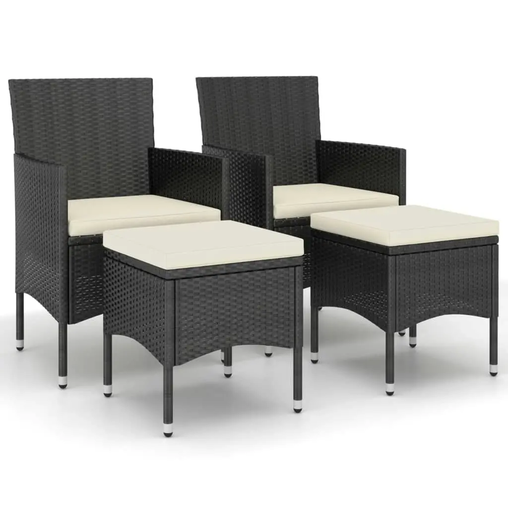 4 Piece Garden Chair and Stool Set Poly Rattan Black 310610