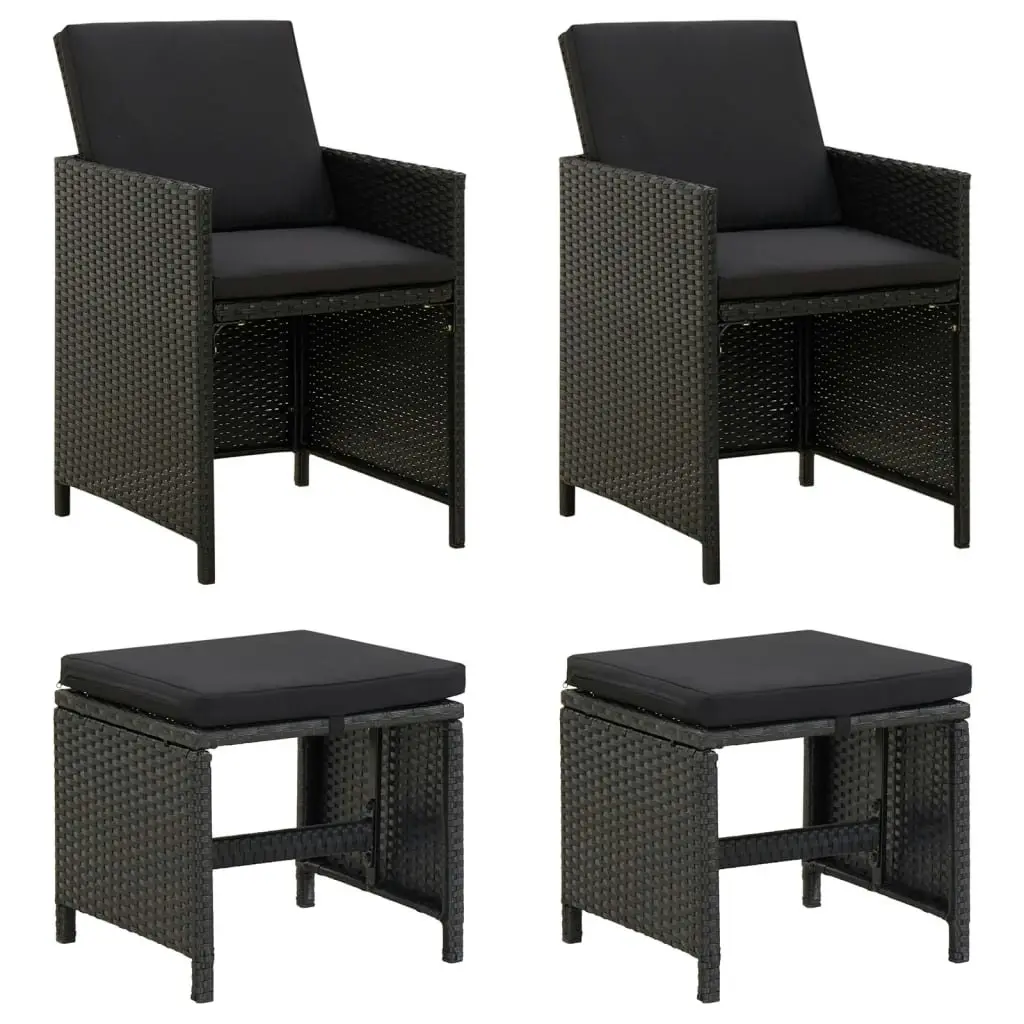 4 Piece Garden Chair and Stool Set Poly Rattan Black 316752