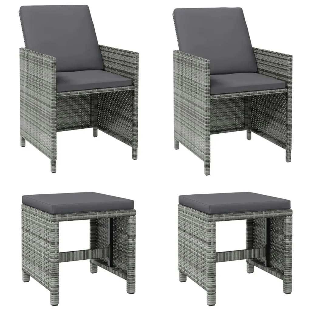 4 Piece Garden Chair and Stool Set Poly Rattan Grey 316753