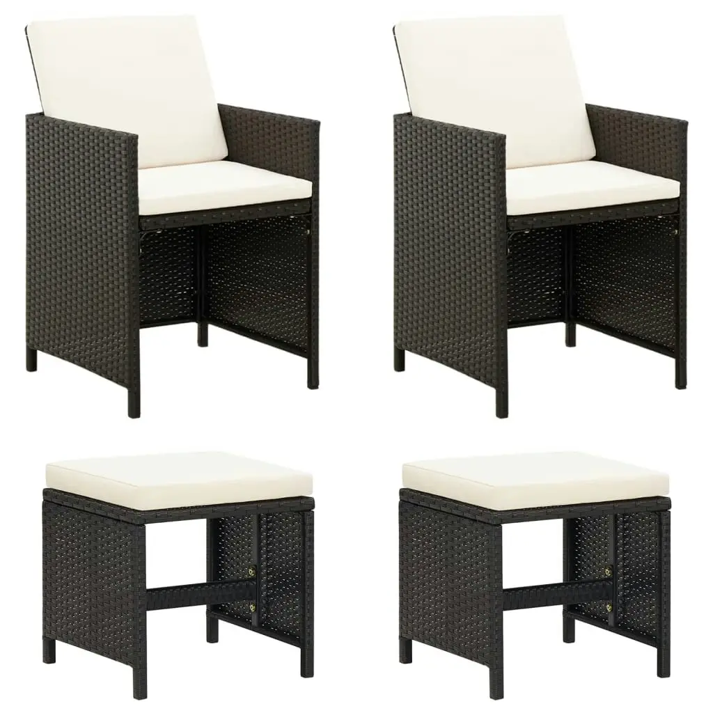 4 Piece Garden Chair and Stool Set Poly Rattan Black 316751