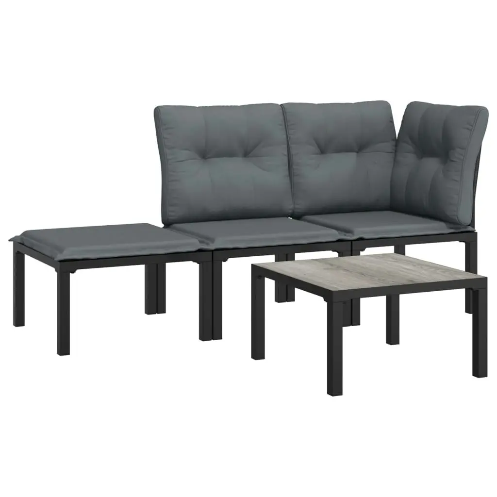 4 Piece Garden Lounge Set Black and Grey Poly Rattan 362804