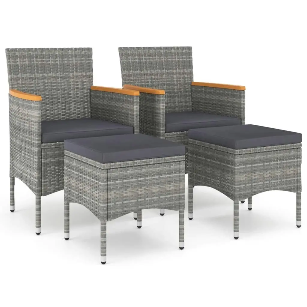 4 Piece Garden Chair and Stool Set Poly Rattan Grey 310615