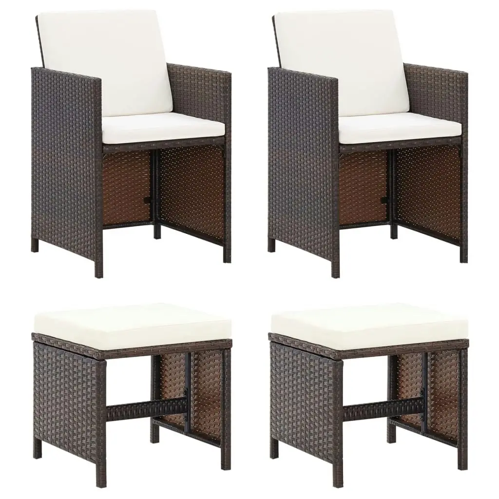 4 Piece Garden Chair and Stool Set Poly Rattan Brown 316780