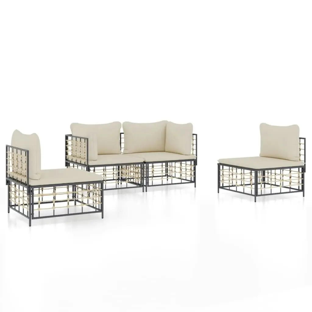 4 Piece Garden Lounge Set with Cushions Anthracite Poly Rattan 3186712