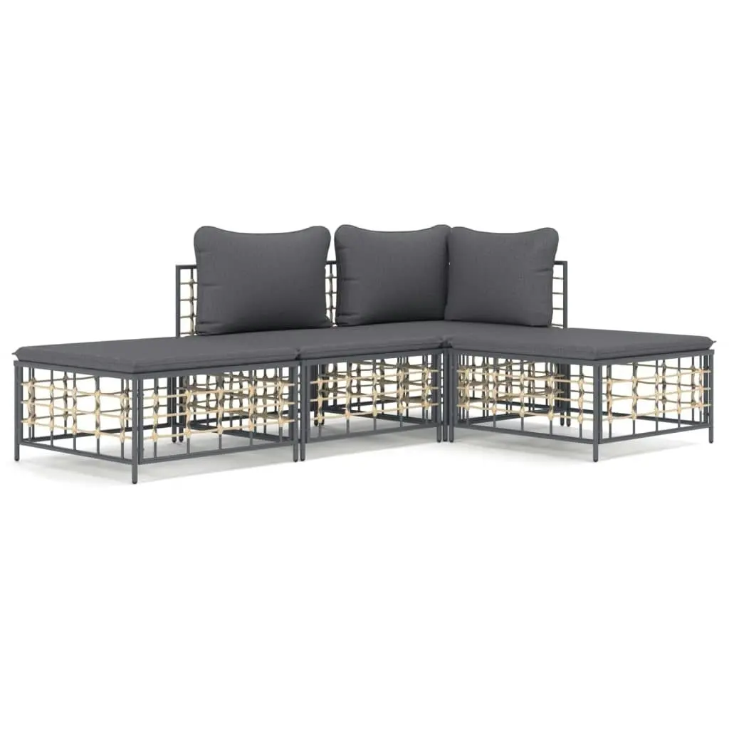 4 Piece Garden Lounge Set with Cushions Anthracite Poly Rattan 3186727