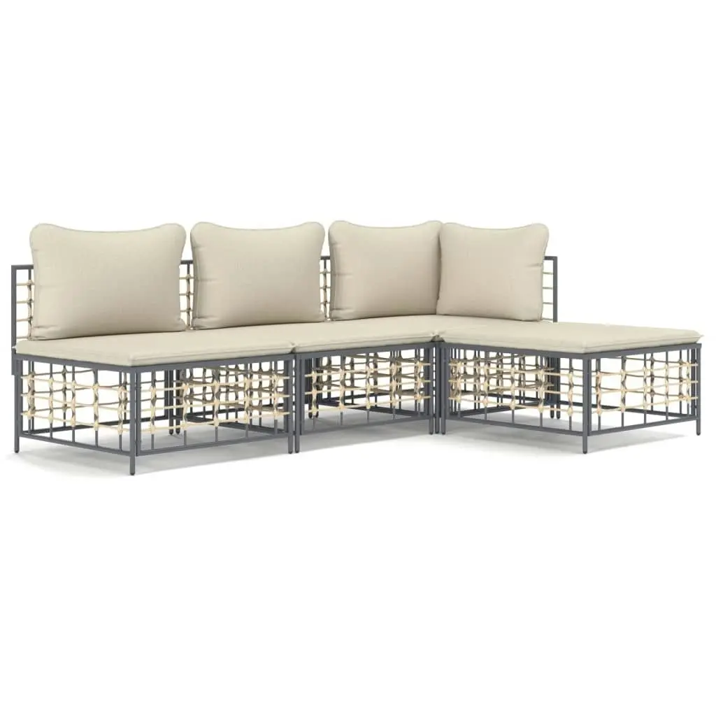 4 Piece Garden Lounge Set with Cushions Anthracite Poly Rattan 3186730