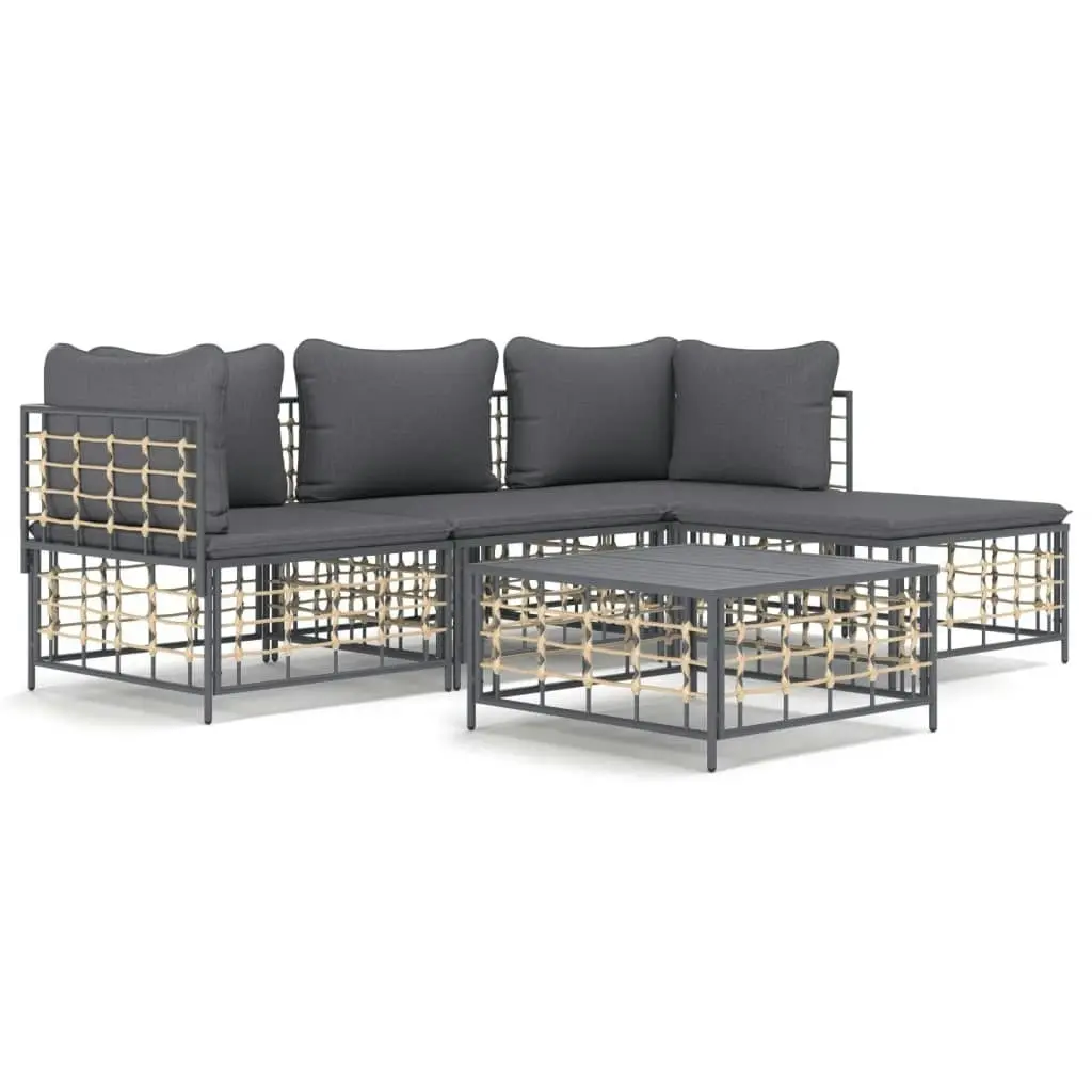 4 Piece Garden Lounge Set with Cushions Anthracite Poly Rattan 3186741