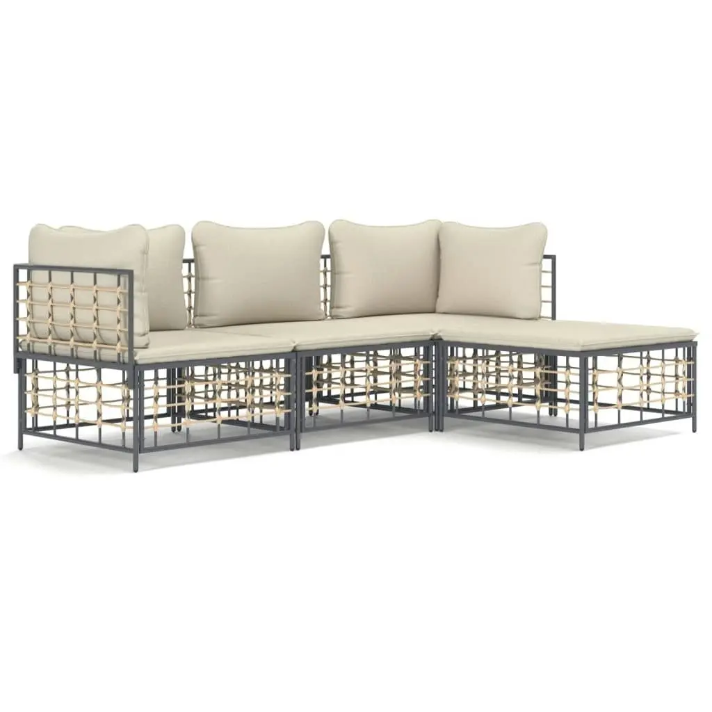 4 Piece Garden Lounge Set with Cushions Anthracite Poly Rattan 3186738