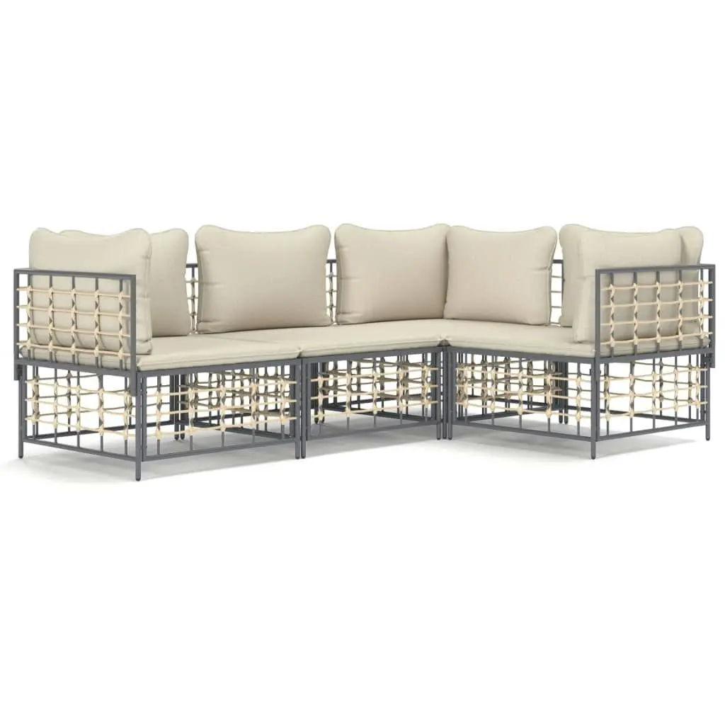 4 Piece Garden Lounge Set with Cushions Anthracite Poly Rattan 3186746