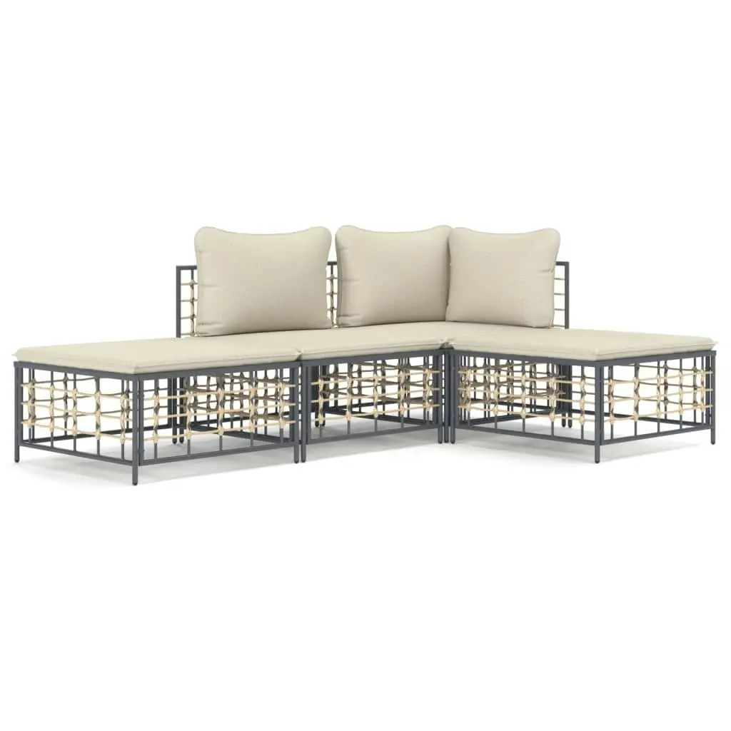 4 Piece Garden Lounge Set with Cushions Anthracite Poly Rattan 3186726