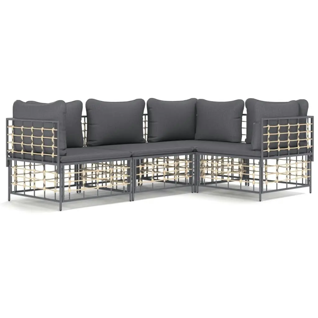 4 Piece Garden Lounge Set with Cushions Anthracite Poly Rattan 3186747