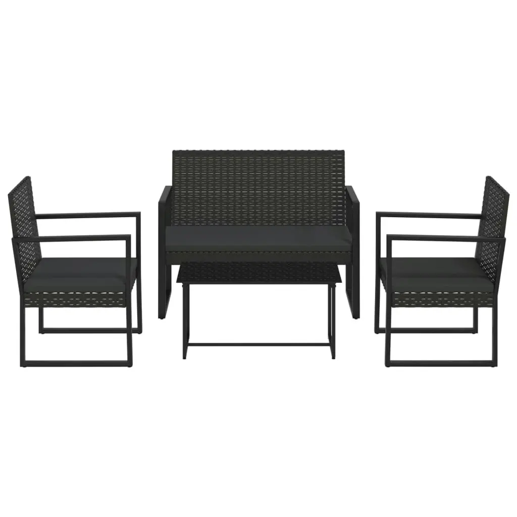 4 Piece Garden Lounge Set with Cushions Black Poly Rattan 319199