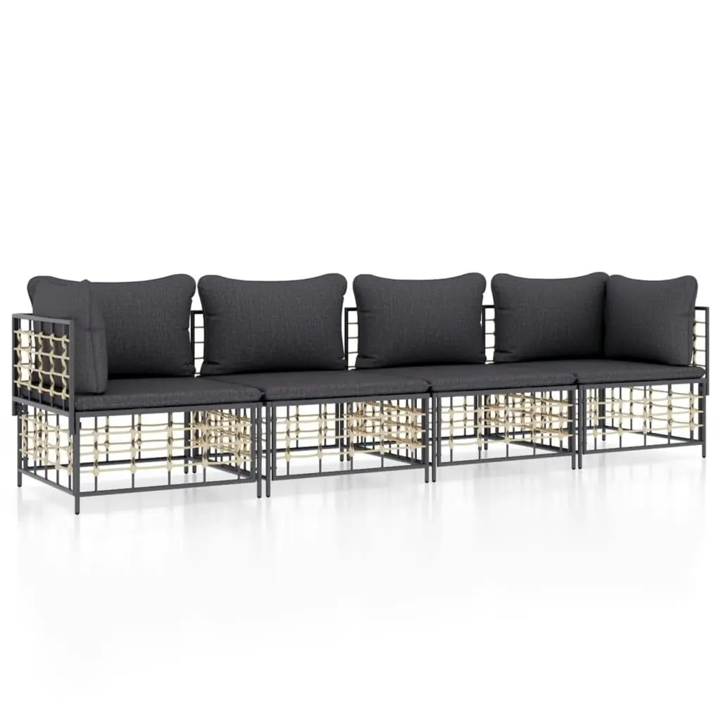 4 Piece Garden Lounge Set with Cushions Anthracite Poly Rattan 3186699