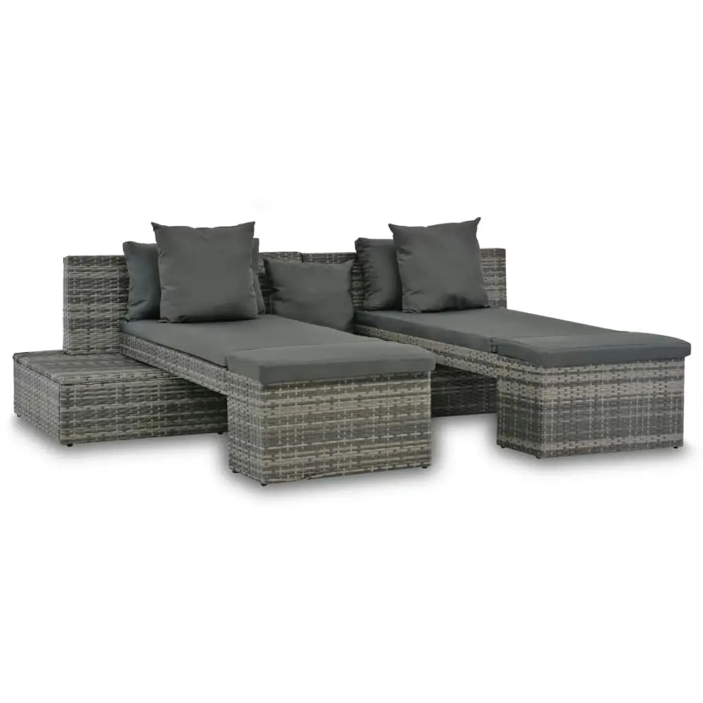 4 Piece Garden Lounge Set with Cushions Poly Rattan Grey 44724